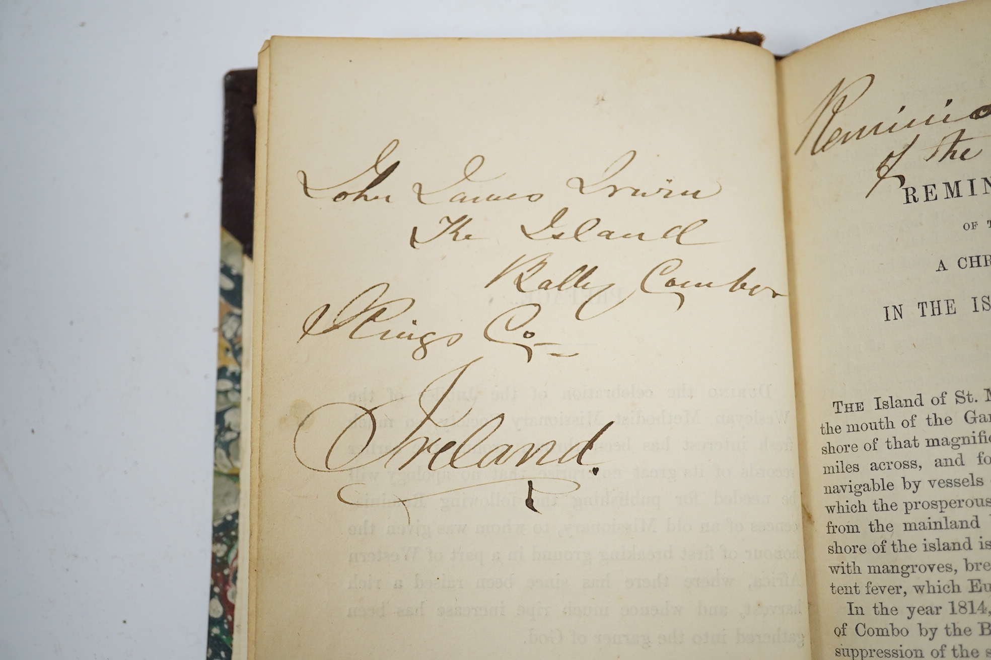 Morgan, Rev. John - Reminiscenes of the Founding of a Christian Mission on The Gambia. newly rebound half calf and marbled boards, sm.8vo. Wesleyan Mission House, 1864